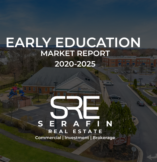 Aerial view of a preschool building featured in Serafin Real Estate’s Early Education Market Report 2020–2025, led by Joe Serafin