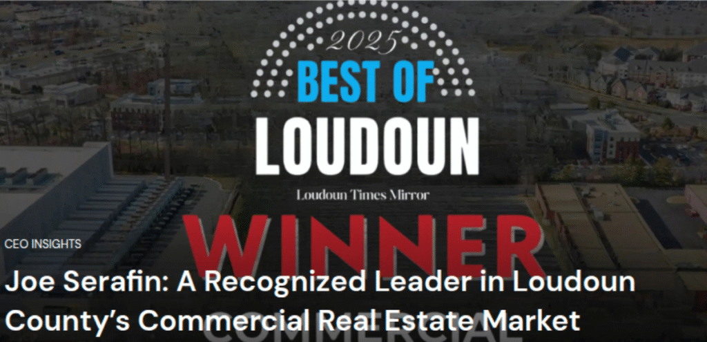 Joe Serafin named Best of Loudoun 2025 winner for commercial real estate by Loudoun Times Mirror.