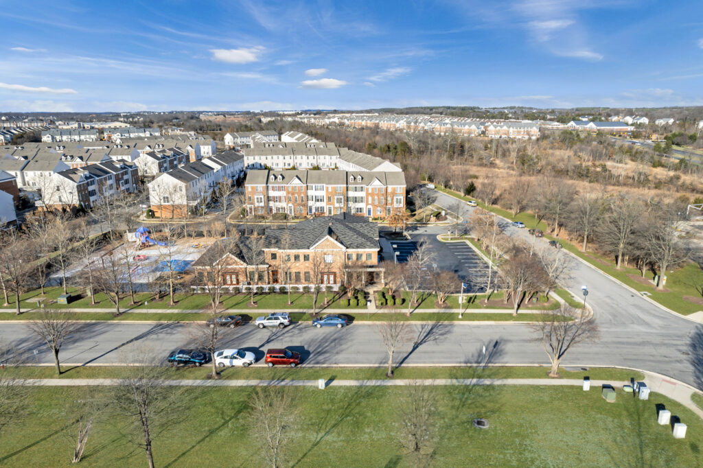 Aerial view of the early education and childcare facility at 42851 Smallwood Terrace in South Riding, Chantilly, VA, recently leased to Falcon Academy.