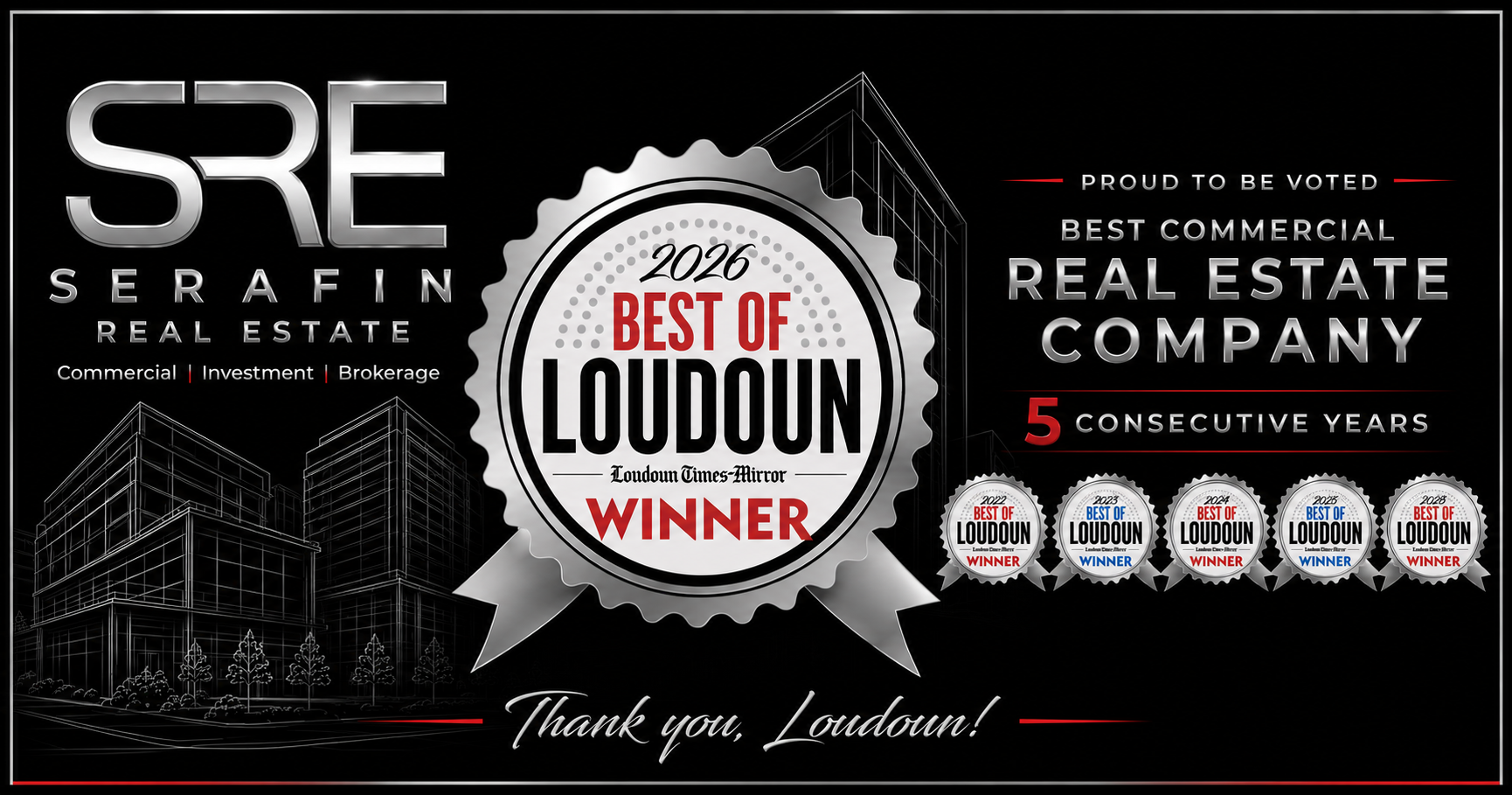 Serafin Real Estate, 2026 Best of Loudoun winner for Best Commercial Real Estate Company, five consecutive years
